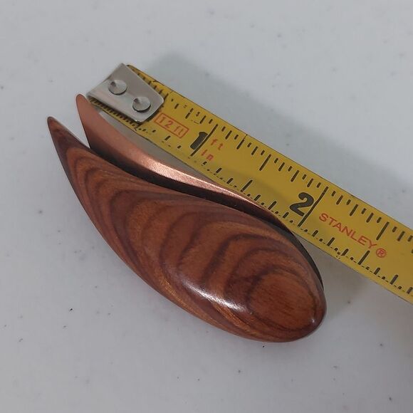 Vintage Sleek Modernist Copper and Polished Wood Paisley Shaped Brooch Pin - Picture 4 of 6